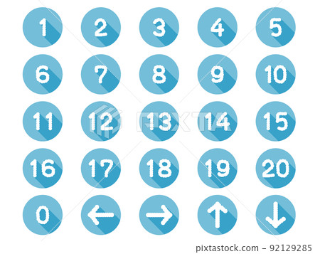 一組從 0 到 20 的白色、略微模糊的數字和一個圓形箭頭圖標 一組從 0 到 20 的白色、略微模糊的數字和一個圓形箭頭圖標 92129285
