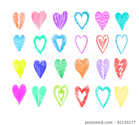 Colorful hand drawn marker hearts isolated on white background Colorful hand drawn marker hearts isolated on white background 92130177