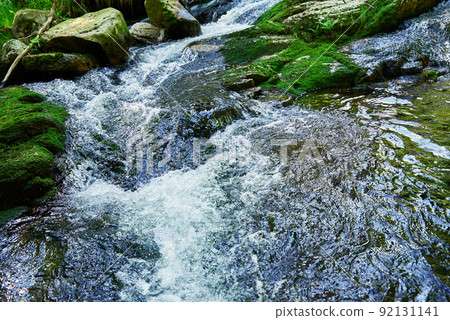 Lomnica river in Karpacz mountains in Poland, Fast mountain cascade river with stones, Beautiful nature landscape 92131141