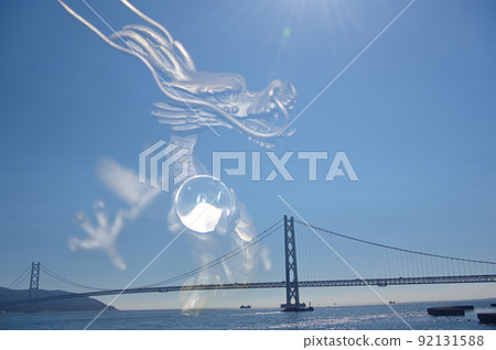 Akashi Kaikyo Bridge and Dragon 92131588