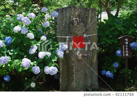 Jizo and hydrangea flowers 92131788