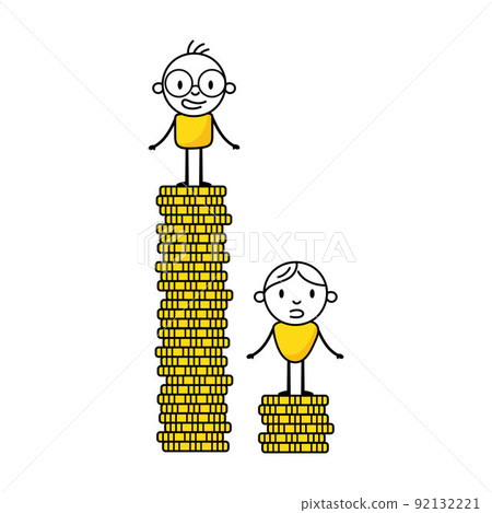 Men standing on stack coins. Saving money or corruption concept. Financial planning for the future. Vector stock illustration 92132221