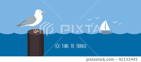 gull and yacht sailboat on the sea marine design 92132445