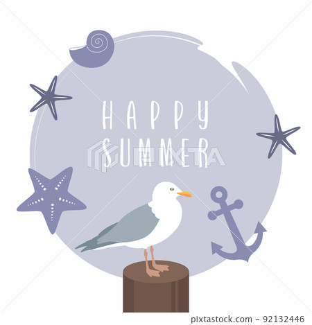 happy summer holiday design with with sea gull shell and anchor happy summer holiday design with with sea gull shell and anchor 92132446