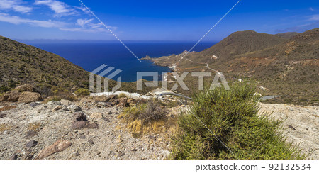 Panoramic View from Vela Blanca Volcanic Dome, Cabo de Gata-Nijar Natural Park, Spain Panoramic View from Vela Blanca Volcanic Dome, Cabo de Gata-Nijar Natural Park, Spain 92132534