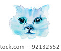cute little face of a white kitty. watercolor illustration 92132552