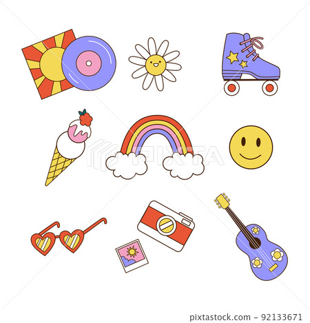 Retro set of stickers - Stock Illustration [92133671] - PIXTA