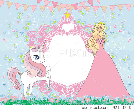 Unicorn and fairy - beautiful girly ornamental frame invitation card Unicorn and fairy - beautiful girly ornamental frame invitation card 92133768