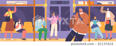 Passengers in Subway, Metro, Underground Urban Public Transport. Tourists and Native Citizens Characters In Underpass Passengers in Subway, Metro, Underground Urban Public Transport. Tourists and Native Citizens Characters In Underpass 92135828