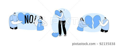 Unrequited Love, End of Loving Relations Concept. Man and Woman with Broken Heart, Girl Reject Male Feelings Saying No Unrequited Love, End of Loving Relations Concept. Man and Woman with Broken Heart, Girl Reject Male Feelings Saying No 92135838