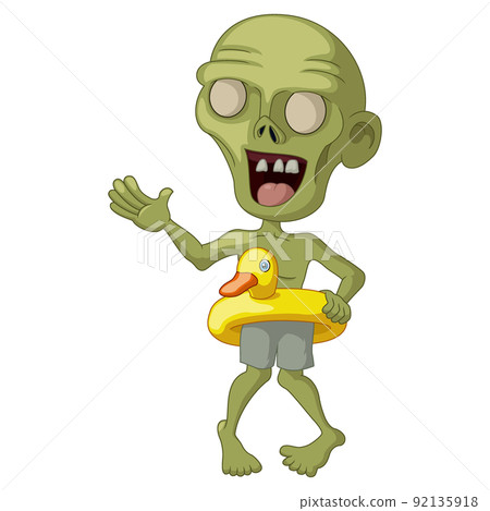 Cute zombie cartoon with inflatable duck Cute zombie cartoon with inflatable duck 92135918