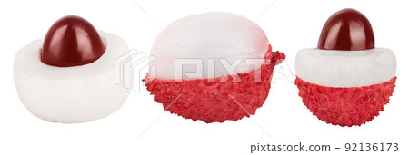 lychee fruit isolated on white background with full depth of field. Top view. Flat lay 92136173