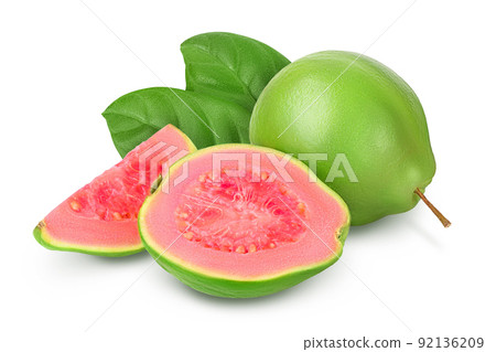 Guava fruit with slices isolated on white background with full depth of field Guava fruit with slices isolated on white background with full depth of field 92136209