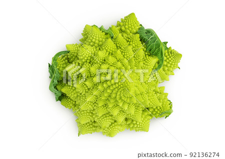 Romanesco broccoli cabbage or Roman Cauliflower isolated on white background with full depth of field. Top view. Flat lay 92136274