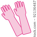 A pair of pink long rubber gloves cut illustration deformed icon 92136487