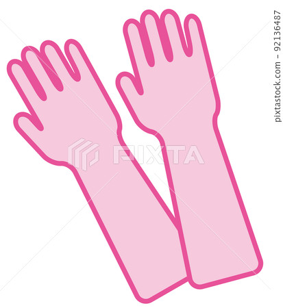 A pair of pink long rubber gloves cut illustration deformed icon 92136487