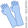 A pair of light blue long rubber gloves cut illustration deformed icon 92136701