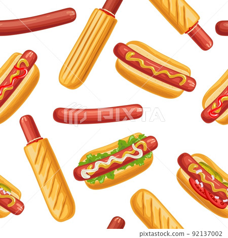 Seamless pattern fast food. Cup cola, coffee, donut, ice cream Seamless pattern fast food. Cup cola, coffee, donut, ice cream 92137002