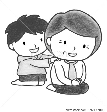 彩色鉛筆手繪插圖:小學生揉奶奶肩膀(黑白) 彩色鉛筆手繪插圖:小學生揉奶奶肩膀(黑白) 92137003