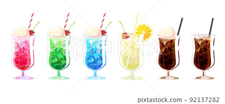 Illustration set of cold drinks in a coffee shop 92137282