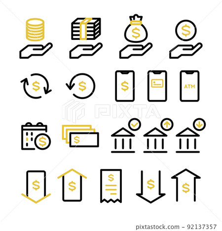 貨幣、紙幣、硬幣、支付、投資、會計、貨幣、電子商務、家庭和金融的圖標集 92137357