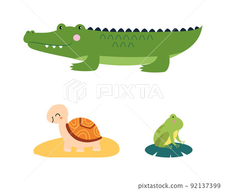 Cute wild safari African animals set. Crocodile, turtle and frog jungle animal cartoon vector illustration 92137399