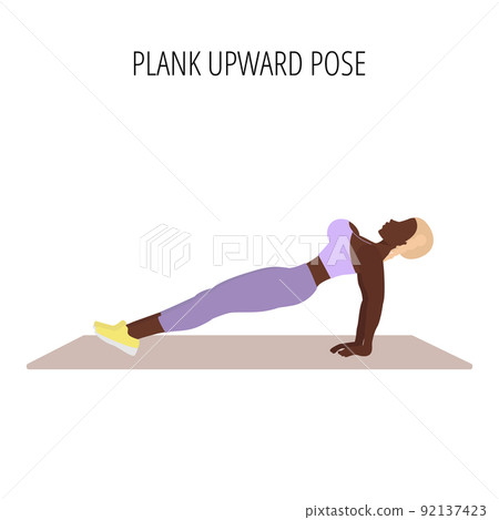 Young woman doing plank upward yoga asana Young woman doing plank upward yoga asana 92137423