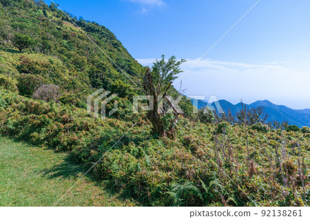 高原夏季灌木伊豆山山脊線人行道風光 高原夏季灌木伊豆山山脊線人行道風光 92138261