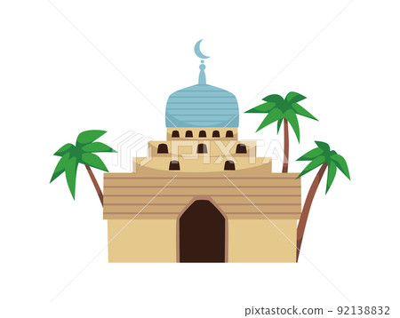 Traditional and authentic Arabian Mosque for prayers, flat vector illustration isolated on white background. 92138832