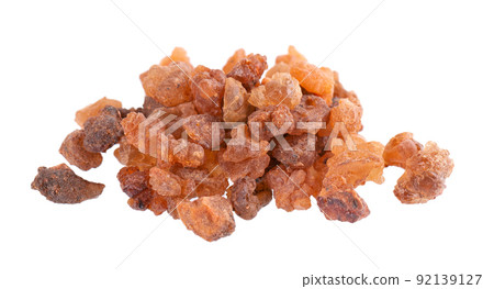 Myrrh resin isolated on white background. Pile of natural Commiphora myrrha. Sweet Myrrh Opoponax. Incense. Myrrh resin isolated on white background. Pile of natural Commiphora myrrha. Sweet Myrrh Opoponax. Incense. 92139127