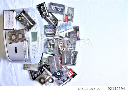 Radio cassette player and a large amount of cassette tape 92139394