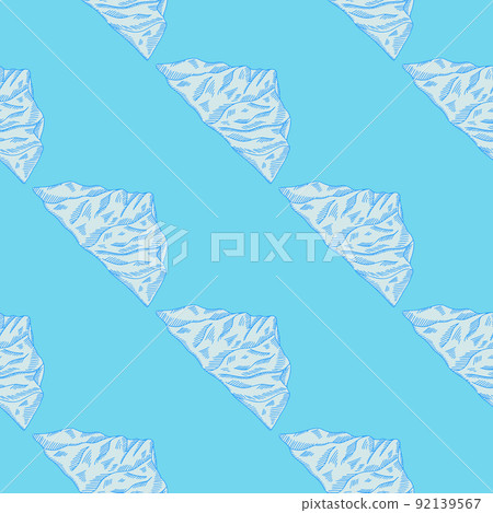 Mountain peak engraved seamless pattern. Vintage background rock landscape in hand drawn style. Mountain peak engraved seamless pattern. Vintage background rock landscape in hand drawn style. 92139567