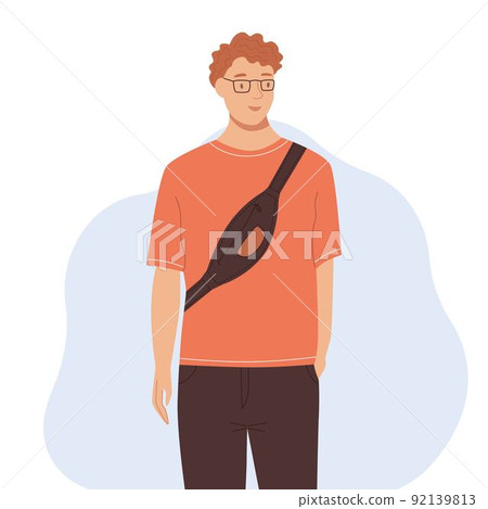 Man with fanny pack. The character is isolated on a white background. Flat cartoon vector illustration. Man with fanny pack. The character is isolated on a white background. Flat cartoon vector illustration. 92139813
