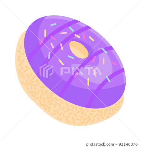 Vector donut with icing, caramel and sprinkles. Sweet confectionery with a hole 92140070
