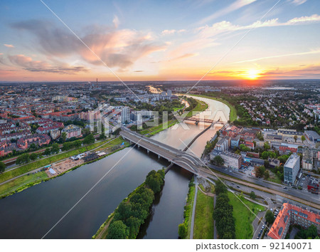 Aerial view of Warsaw Bridges in Wroclaw 92140071