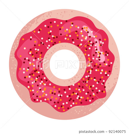 Vector bright donut. Baking with colorful sprinkles and pink icing 92140075