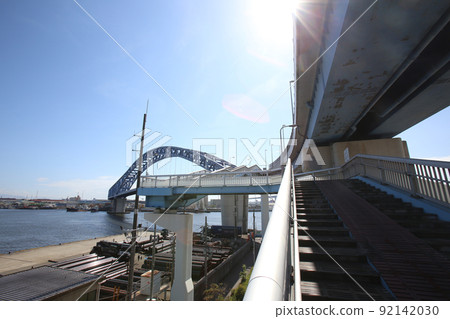 Chishima Bridge Taisho Ward Osaka City Scenery Taisho Inner Harbor Fleet Warehouse Material Storage Showayama Truss Architecture Osaka Bay Scenery 92142030