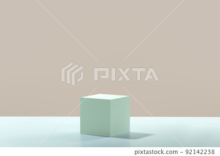 Abstract cube empty white podium on blue background 92142238