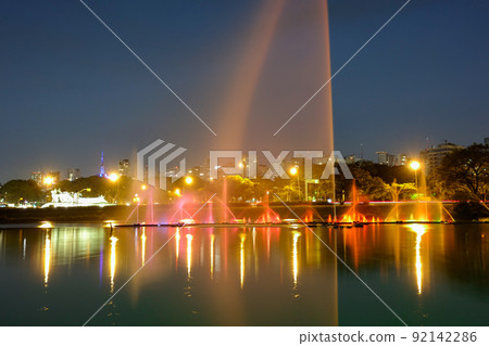 Ibirapuera park fountains and lake at night, Sao Paulo city, Brazil Ibirapuera park fountains and lake at night, Sao Paulo city, Brazil 92142286