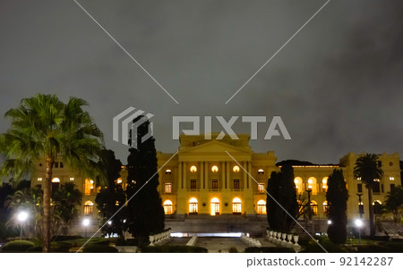 Ipiranga museum palace and gardens at night. ancient building in Sao Paulo, Brazil 92142287