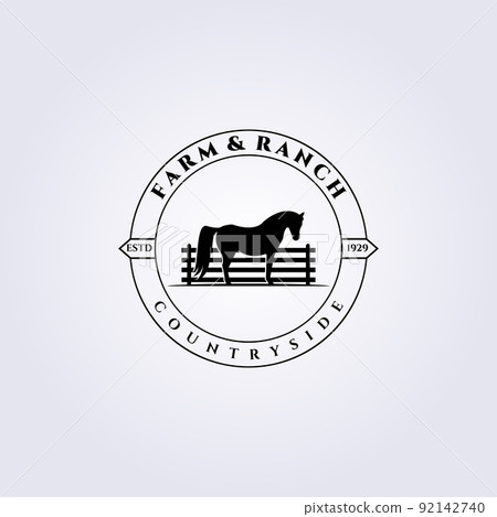 Farm and Ranch logo vector illustration design, fence horse logo vintage 92142740