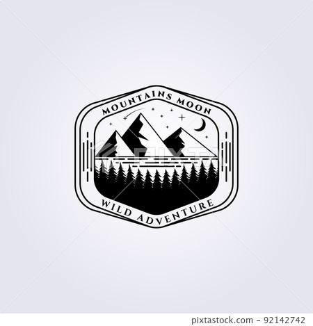 mountain pine tree and lake logo vector illustration design, vintage logo, badge emblem, element 92142742