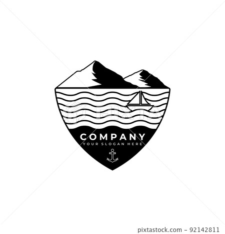 premium mountain and lake or river logo vector illustration template design 92142811
