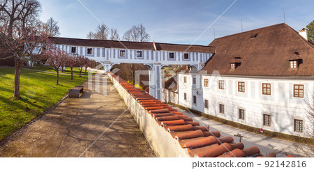 Connecting corridor, covered bridges between the Minorite Monastery and Historical Parks, Castle Cesky Krumlov, Czechia Connecting corridor, covered bridges between the Minorite Monastery and Historical Parks, Castle Cesky Krumlov, Czechia 92142816