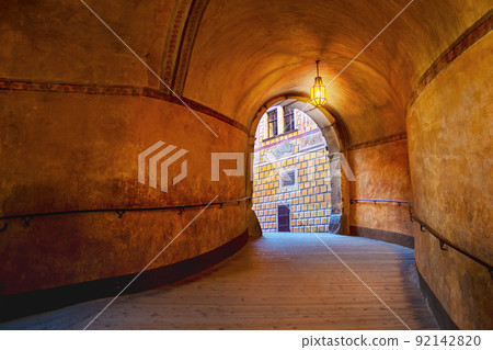 historical passage between the castle courtyards - Castle Cesky Krumlov, Czech republic historical passage between the castle courtyards - Castle Cesky Krumlov, Czech republic 92142820