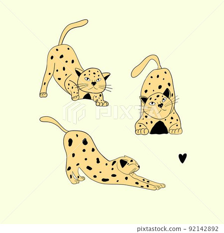 Hand drawn vector set of three cute cats. Cat lover concept. Illustration for greeting card, poster, sticker, fashion wear 92142892