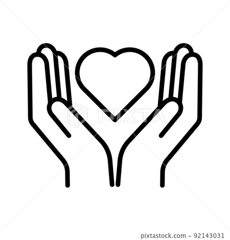 Hand holding heart icon. Heart health care. Pictogram isolated on a white background. Hand holding heart icon. Heart health care. Pictogram isolated on a white background. 92143031