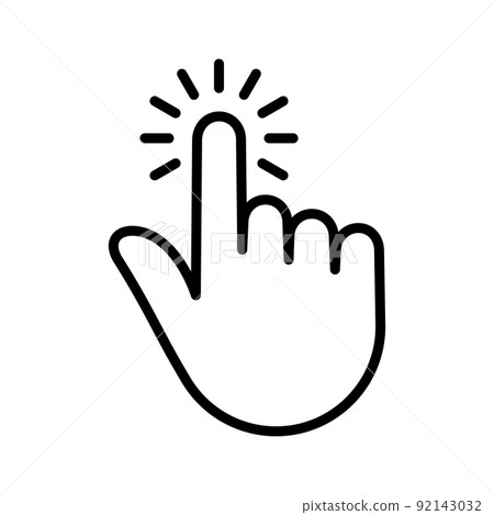 Hand click icon. Clicking finger. hand pointer. Pictogram isolated on a white background. 92143032