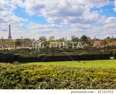 Marvelous Tuileries garden of Louvre Palace in spring. Paris France. April 2019 92143358