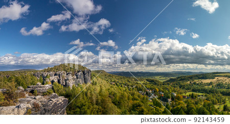 Landscape with rocks in Sandstone Mountains The Tisa Rocks, Tisa Walls - Tiske steny, Czech republic 92143459